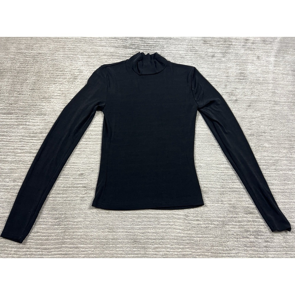 Vintage Betty Blue Top Womens XS Black Fitted L/S Mock Neck‎ Stretch Slinky